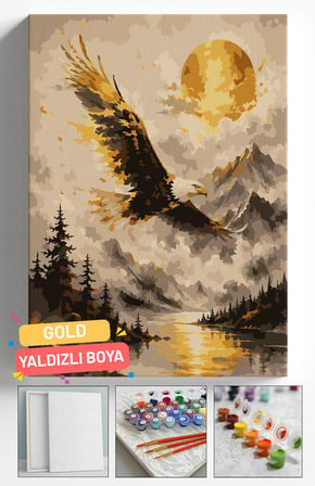 Sayılarla Boyama Seti Numaralı Tuval Fırça Boya Askı Aparatı Dahil Set 40x50 Cm - SÜZÜLEN KARTAL