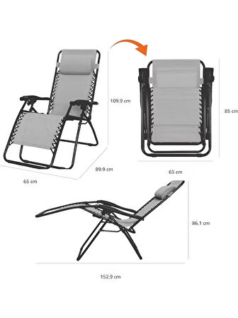 SEVGİ Yatabilen, Ayarlanabilir Pozisyonlu, Katlanabilir Zero Gravity Şezlong, Kamp Sandalyesi