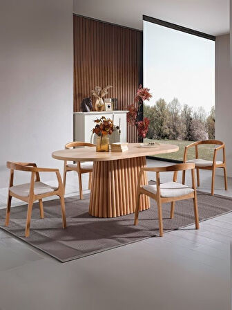 Savana Oval Ahşap Bohem Yemek Masası 80x160