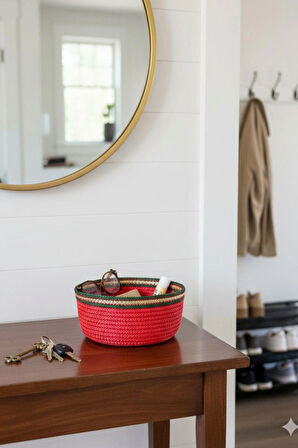 El Yapımı 3’lü Yuvarlak Jüt Dekoratif Sepet Seti