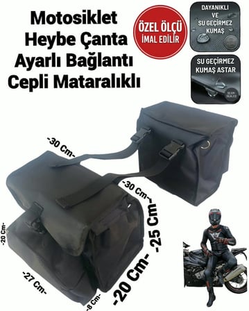 SEVBAGS MOTOSİKLET HEYBE ÇANTA CEPLİ MATARALIKLI AYARLI ASKILIK