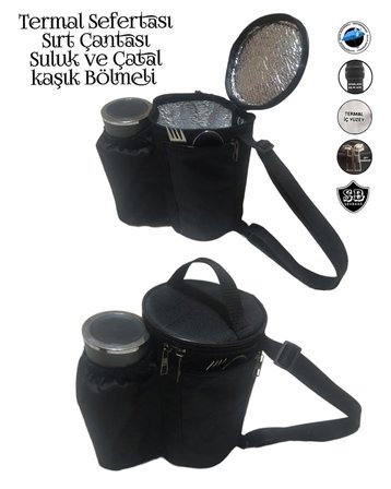 Sevbags Termal Sefertası Sırt Çantası Suluk ve Çatal Kaşık Cepli