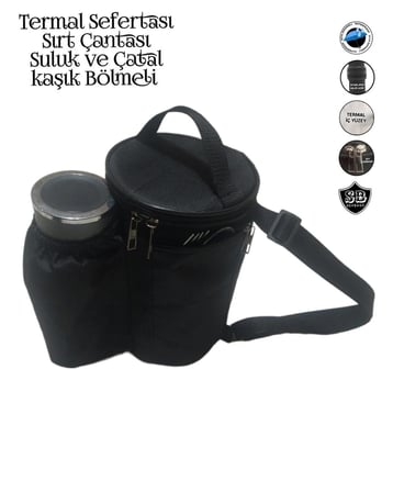 Sevbags Termal Sefertası Sırt Çantası Suluk ve Çatal Kaşık Cepli