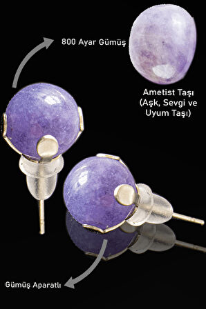 Sertifikalı Gerçek Ametist Taşı Nokta Doğal Taş Küpe