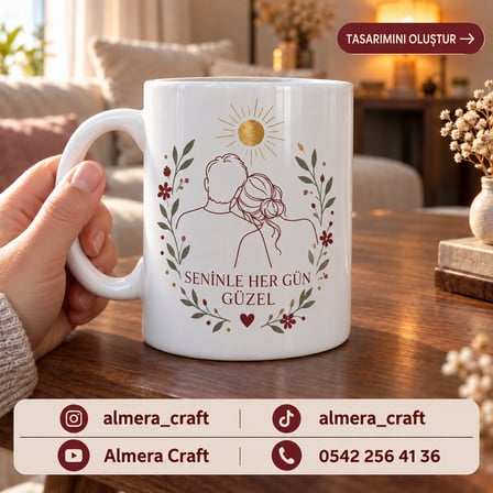 Almera Craft İsimli Sevgili Kupası Kişiye Özel Romantik Hediye 300 ml