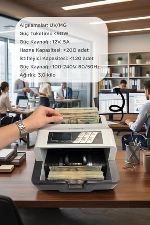 Premium Profesyonel Para Sayma Makinesi MNY01 Gri Ofis Makine Sayım