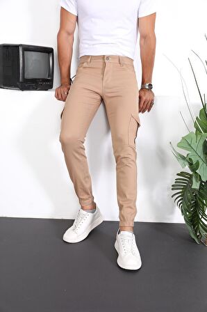 Erkek Slim Fit Paça Lastikli Kargo Pantolon