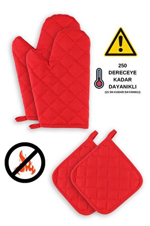 Yanmaz Ve Isıya Dayanıklı Fırın Eldiveni Ve Tutacak (2 ELDİVEN, 2 TUTACAK)