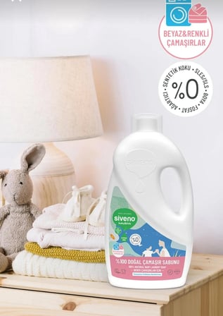 Siveno Baby & Kids %100 Doğal Bebek Çamaşır Sabunu 1 L - Beyaz ve Renkli Çamaşırlar İçin (Özel Seri / Akıtmaz Kapak Güvenceli)