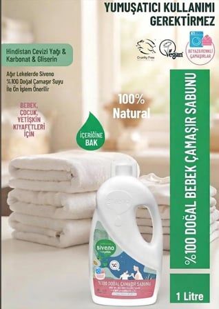 Siveno Baby & Kids %100 Doğal Bebek Çamaşır Sabunu 1 L - Beyaz ve Renkli Çamaşırlar İçin (Özel Seri / Akıtmaz Kapak Güvenceli)