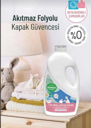 Siveno Baby & Kids %100 Doğal Bebek Çamaşır Sabunu 1 L - Beyaz ve Renkli Çamaşırlar İçin (Özel Seri / Akıtmaz Kapak Güvenceli)