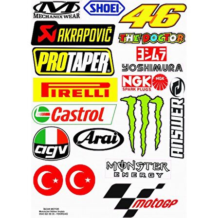 MOTOSİKLET ETİKET STİCKER SETİ MODEL 1 A4 BOY