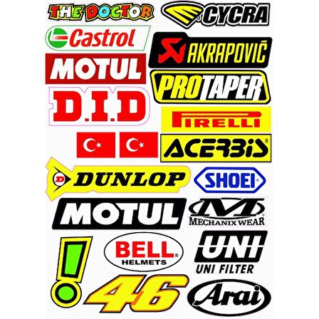 MOTOSİKLET ETİKET STİCKER SETİ MODEL 4 A4 BOY
