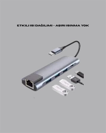 Seyahat Dostu 8‑in‑1 Hub – Şarj & Veri & Video & Ağ için Eksiksiz Çözüm (Kopya)