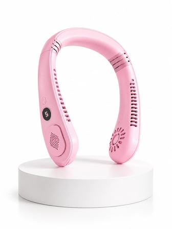 Pembe Taşınabilir Boyun Fanı Ergonomik Tasarım Çok Kademeli Hava Akışı