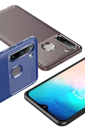 Samsung Galaxy A21 Kılıf Auto Focus Karbon Kapak - Kahverengi
