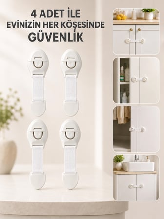 4 Adet Çok Amaçlı Çocuk Güvenlik Kilidi Dolap, Çekmece ve Gardırop İçin