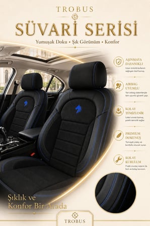 BMW 1 2004 Sonrası Uyumlu Süvari Serisi Siyah Mavi Premium Tay Tüyü Koltuk Kılıfı