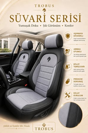Skoda Octavia 2004 Sonrası Uyumlu Süvari Serisi Gri Siyah Premium Tay Tüyü Koltuk Kılıfı