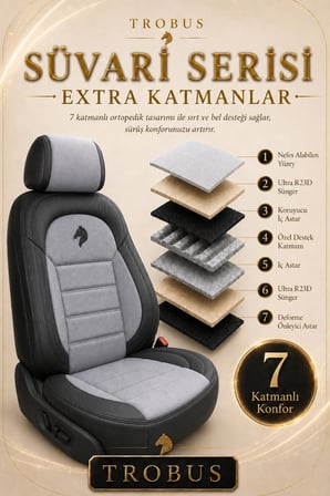Skoda Octavia 2004 Sonrası Uyumlu Süvari Serisi Gri Siyah Premium Tay Tüyü Koltuk Kılıfı
