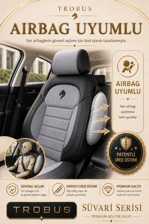 Hyundai Kona 2017 Sonrası Uyumlu Süvari Serisi Gri Siyah Premium Tay Tüyü Koltuk Kılıfı