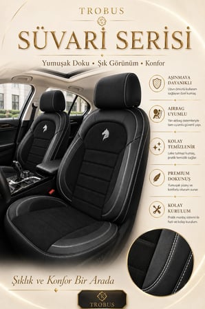 Kia Picanto 2004 Sonrası Uyumlu Süvari Serisi Siyah Beyaz Premium Tay Tüyü Koltuk Kılıfı