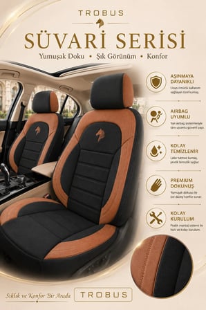 Peugeot 208 2012 Sonrası Uyumlu Süvari Serisi Siyah Taba Premium Tay Tüyü Koltuk Kılıfı