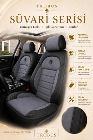 Peugeot 408 2022 Sonrası Uyumlu Süvari Serisi Füme Siyah Premium Tay Tüyü Koltuk Kılıfı
