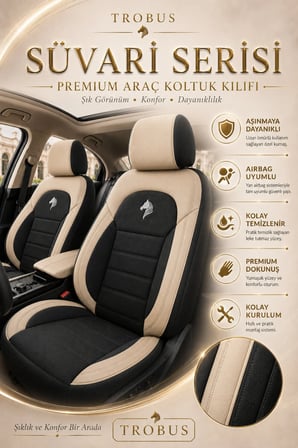 Renault Symbol 2008 Sonrası Uyumlu Süvari Serisi Siyah Bej Premium Tay Tüyü Koltuk Kılıfı