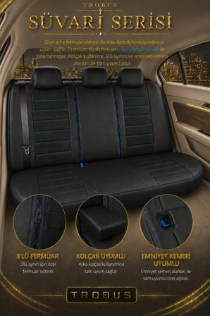 Renault Symbol 2008 Sonrası Uyumlu Süvari Serisi Siyah Mavi Premium Tay Tüyü Koltuk Kılıfı