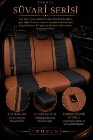 Renault Symbol 2008 Sonrası Uyumlu Süvari Serisi Siyah Taba Premium Tay Tüyü Koltuk Kılıfı