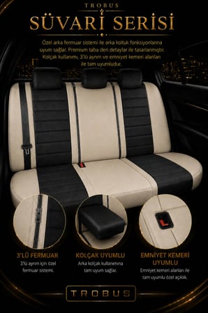Skoda Octavia 2004 Sonrası Uyumlu Süvari Serisi Siyah Bej Premium Tay Tüyü Koltuk Kılıfı