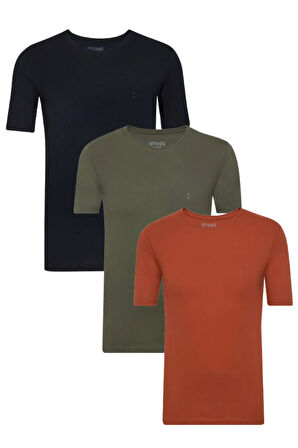 Erkek Classics Basic Fit Pamuk Yuvarlak Yaka Tshirt   3 lü