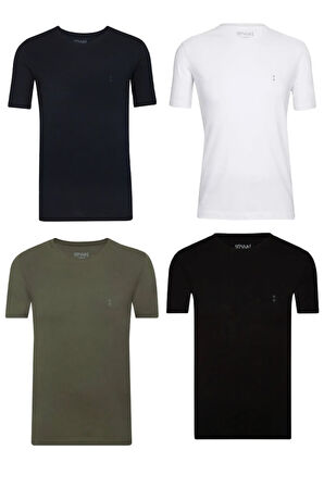 Siyah-Lacivert-Beyaz-Haki Classics Basic Fit Pamuk Yuvarlak Yaka 4lü Tshirt Paketi