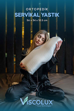 Servikal Boyun Destekli Ortopedik Yastık - Boyun Düzleşmesi Visco Yastık Pembe 56x34x10,5