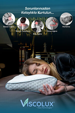 Servikal Boyun Destekli Ortopedik Yastık - Boyun Düzleşmesi Visco Yastık Pembe 56x34x10,5