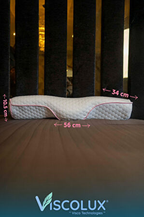 Servikal Boyun Destekli Ortopedik Yastık - Boyun Düzleşmesi Visco Yastık Pembe 56x34x10,5