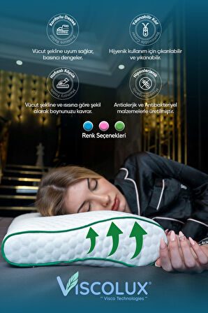 Servikal Boyun Destekli Ortopedik Yastık - Boyun Düzleşmesi Visco Yastık Pembe 56x34x10,5