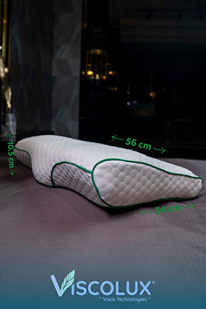 Servikal Boyun Destekli Ortopedik Yastık - Boyun Düzleşmesi Visco Yastık Pembe 56x34x10,5