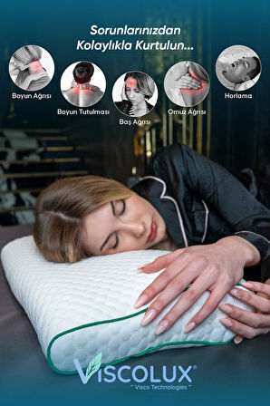 Servikal Boyun Destekli Ortopedik Yastık - Boyun Düzleşmesi Visco Yastık Pembe 56x34x10,5