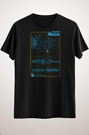 Erkek Siyah Falcon Schematics T-Shirt
