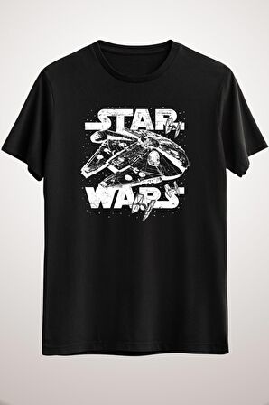 Erkek Siyah Millennium Falcon And Tıe Fighters T-Shirt