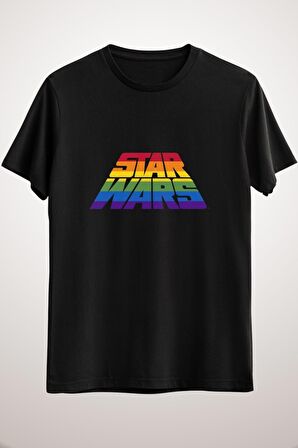 Erkek Siyah Star Wars Rainbow Perspective Gradient Logo  T-Shirt