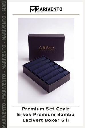 Premium Set Çeyiz Erkek Premium Bambu Lacivert Boxer 6'lı
