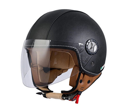 SWAY SW 701 Black Leather Yarım Kask