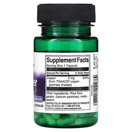 Swanson Albion Copper Mineral 2 mg 60 Kapsül