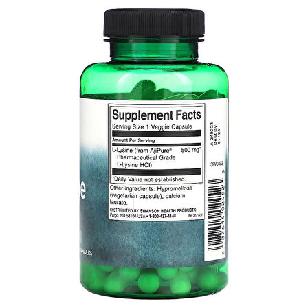 Swanson, L-Lysine, (Lizin) 500 mg, 90 Veggie Capsules