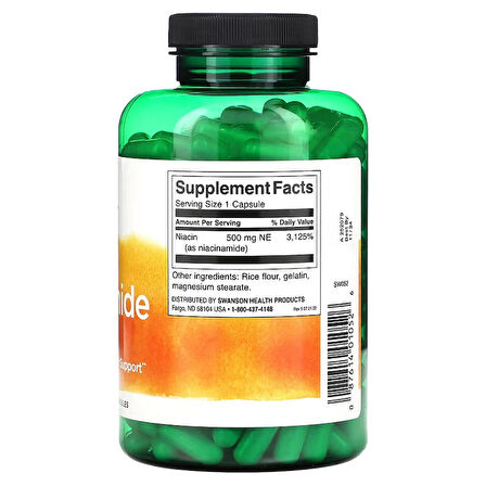 Swanson, Niacinamide, 500 mg, 250 Capsules - Non flush (Cilt desteği)