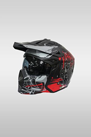 Sway X1-X Matt Warrior Black Grey Red Moduler Motosiklet Kaskı