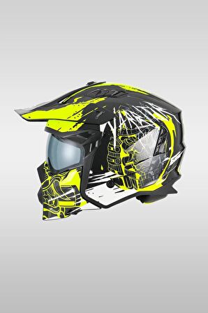 Sway X1-x Seul Matt Warrior Black Yellow White Moduler Motosiklet Kaskı